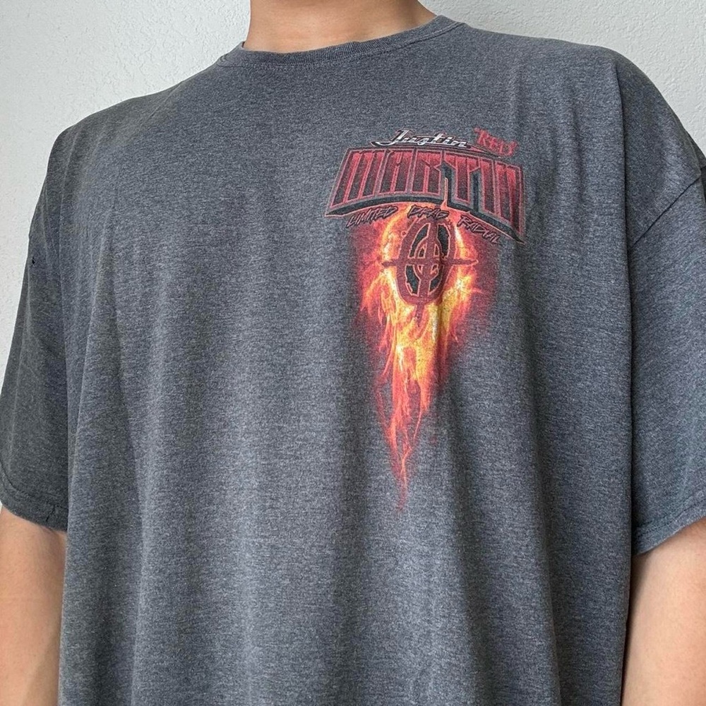 Vintage 2000s Justin Martin AOP Racing Graphics Gray Tee Shirt - Picture 4 of 6
